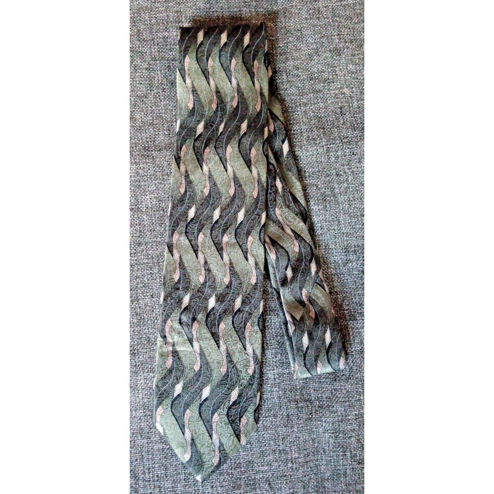 Tie 70s 80s 90s Y2K Croft And Barrow Silk Green Beige 3.5 Wide  58 Long